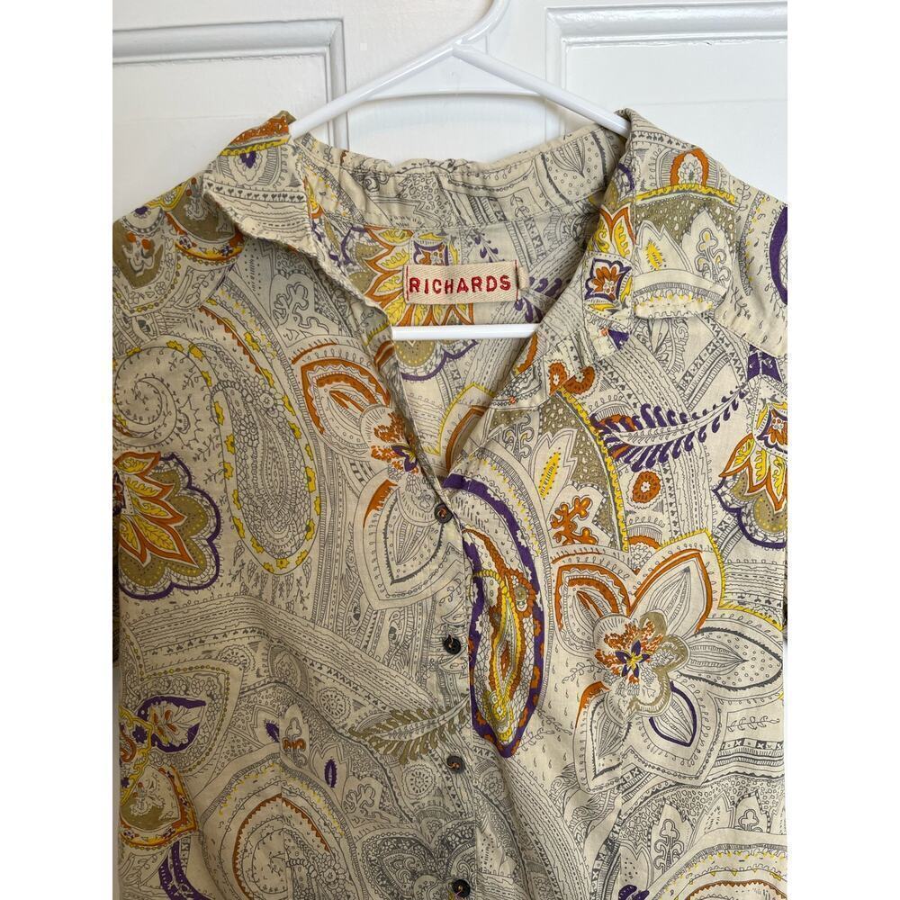 Richards Floral Paisley Button Down Tie Sleeve Geometric Print Women's 1 S/M - Picture 3 of 10